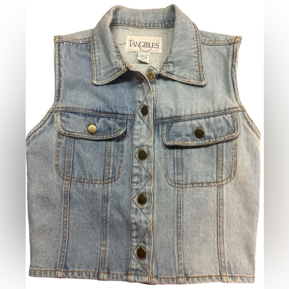 Tangibles Cotton Denim Sleeveless Jacket Vest Small